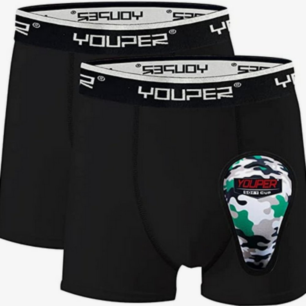Youper Youth Brief w/Soft Athletic Cup, Boys Underwear w/Baseball Cup (2-Pack)